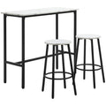 MARLI - 3 Piece Set with Rectangular Table and 2 Bar Stools in Chipboard, MDF and Steel, White and Black