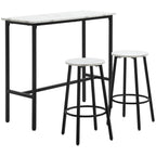 MARLI - 3 Piece Set with Rectangular Table and 2 Bar Stools in Chipboard, MDF and Steel, White and Black