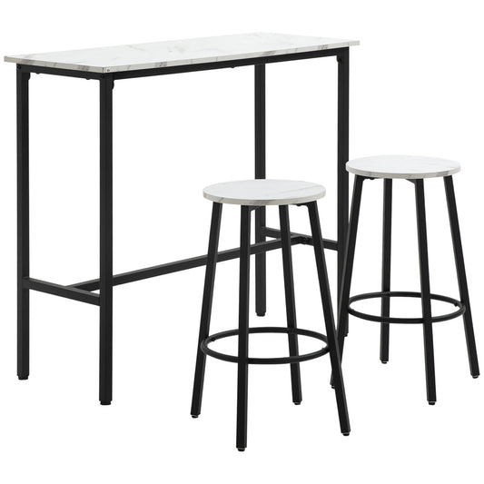 MARLI - 3 Piece Set with Rectangular Table and 2 Bar Stools in Chipboard, MDF and Steel, White and Black