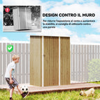 Outsunny Metal Tool Shed with Sloped Roof and Lockable Door, 142x86x189 cm, Wood Color
