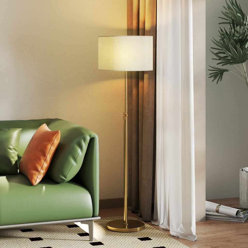 Floor Lamp with Remote Control and Adjustable Brightness 3000K-6000K, Fabric Lampshade, Gold