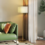 Floor Lamp with Remote Control and Adjustable Brightness 3000K-6000K, Fabric Lampshade, Gold
