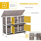 PawHut 2-Tier Wooden Rabbit Hutch with Opening Roof, Removable Feeder and Trays, 122x50x101 cm, Brown
