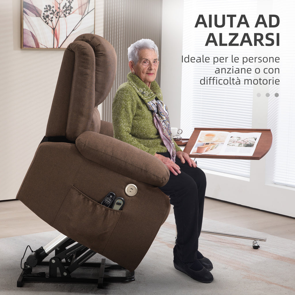 HOMCOM Reclining Lift Chair with Footrest, in Linen Effect Fabric, 87x92x105 cm, Coffee - Borgè