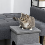 3-Step Dog and Cat Ladder 10kg max with Dog House and Storage Space, 73.5x33x40.5 cm, Grey