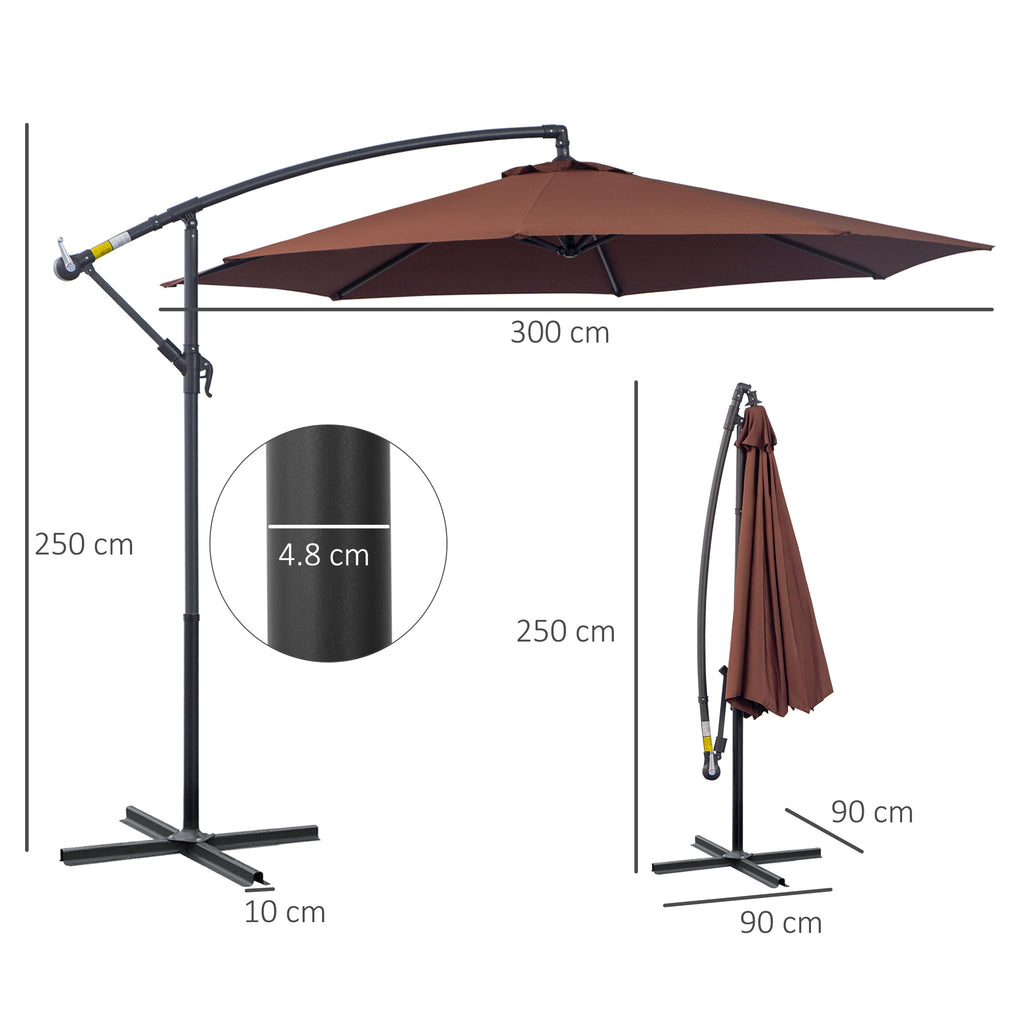 Outsunny 3x2.5m Garden Umbrella with Tilting Arm and Crank, in Steel and Polyester, Brown