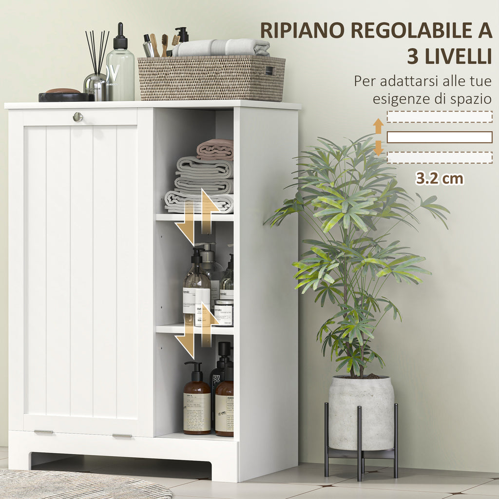 Bathroom Laundry Cabinet with Removable Basket and Adjustable Shelves, 60x38x86 cm, White