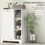 Bathroom Laundry Cabinet with Removable Basket and Adjustable Shelves, 60x38x86 cm, White