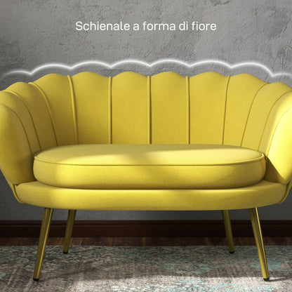 Vintage 2-Seater Sofa in Industrial Chic Style in Velvet Effect Fabric and Metal, 130x77x77 cm, Yellow