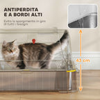 PawHut 80L Enclosed Cat Litter Box with Removable Tray, ABS and Stainless Steel, 63x43x43 cm, Dark Grey