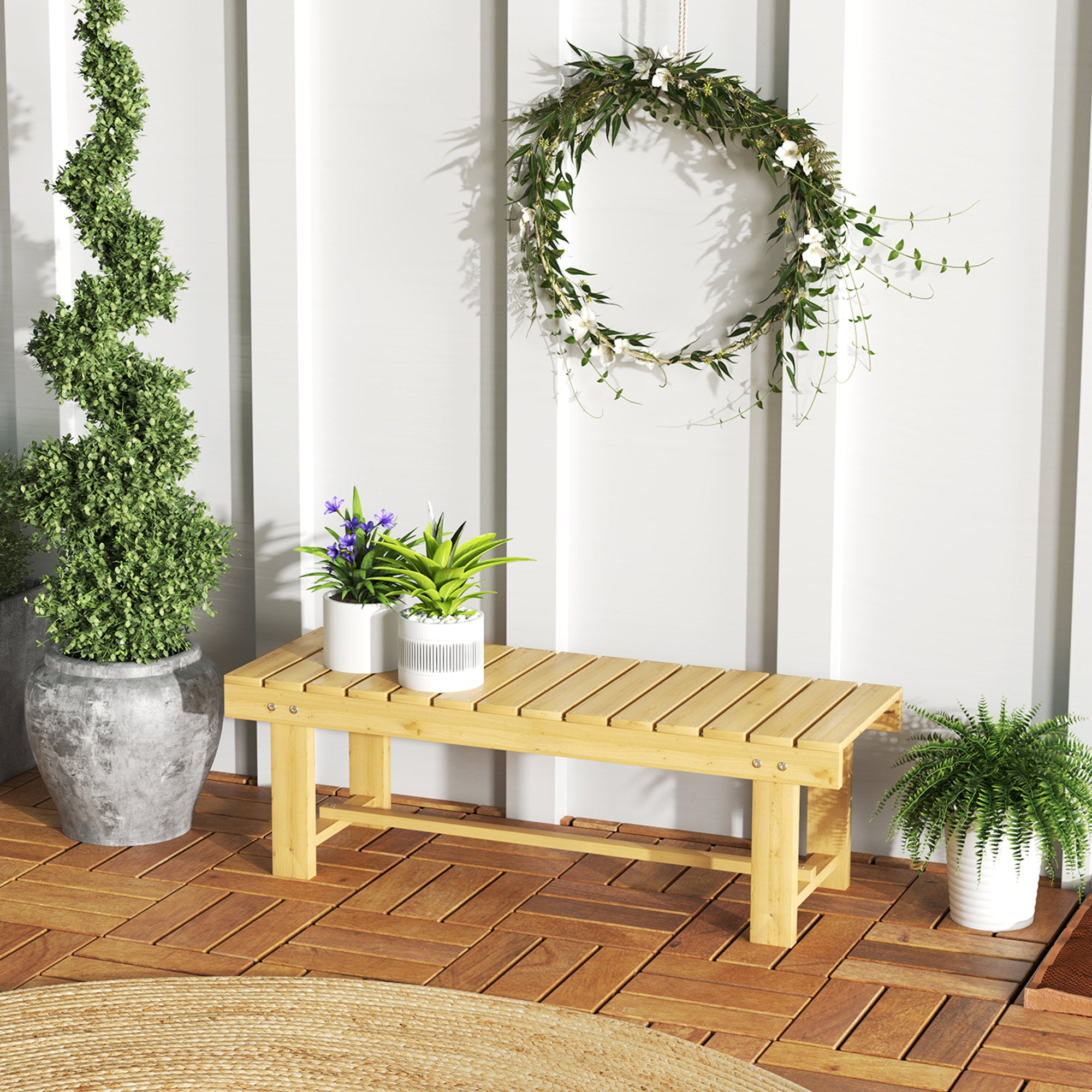 Waterproof 2-Seater Outdoor Bench in Fir Wood, for Garden Terrace, Up to 250kg, 110x38x35cm