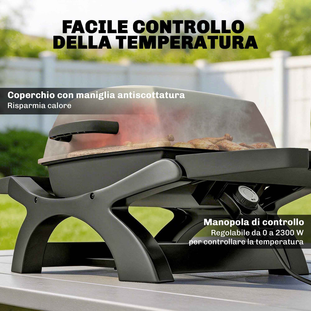 Outsunny 2300W Portable Tabletop Electric Barbecue with Side Shelves, Black.