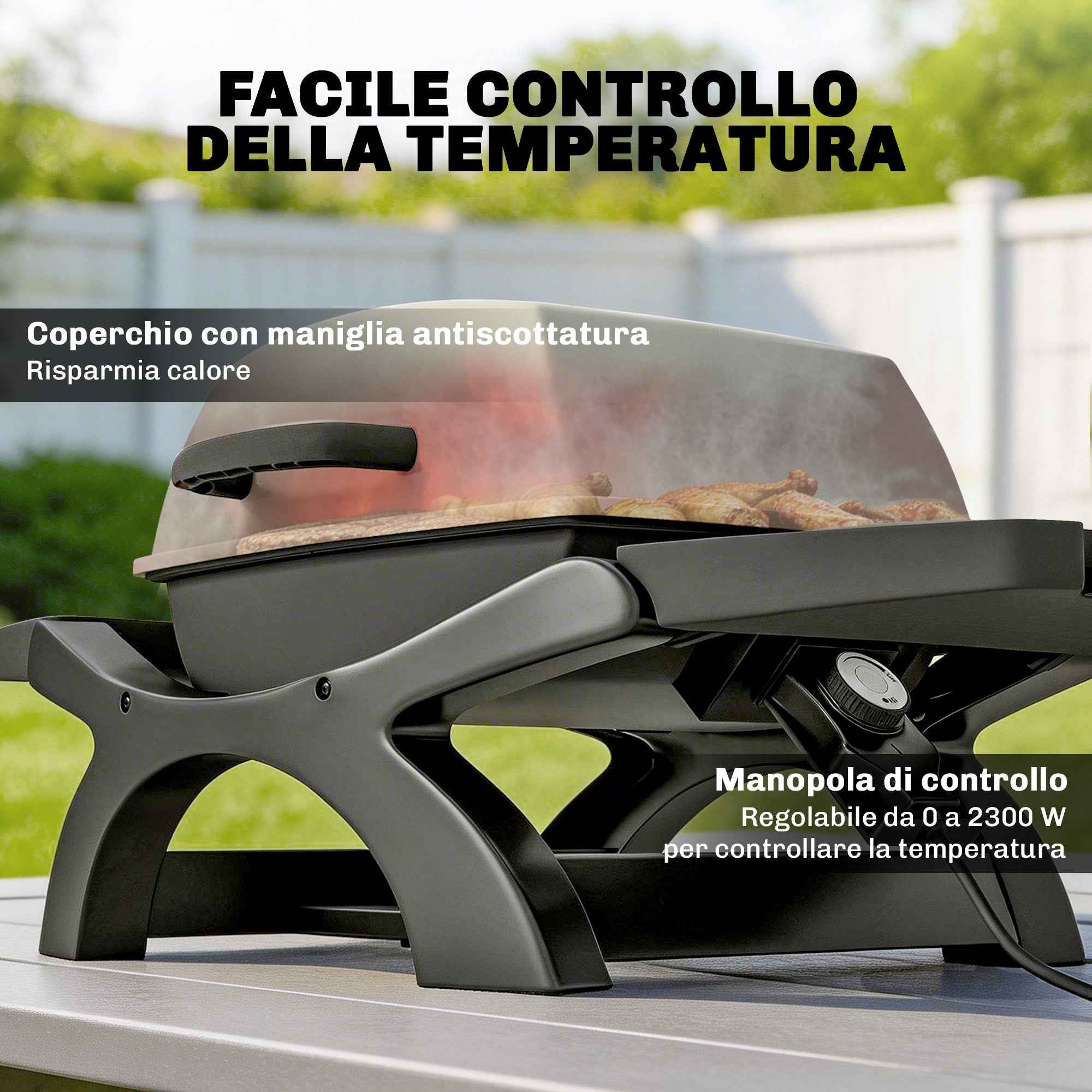 Outsunny 2300W Portable Tabletop Electric Barbecue with Side Shelves, Black.