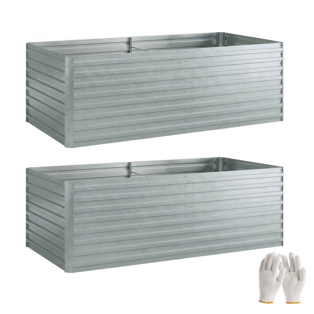 Outsunny Set of 2 Galvanized Metal Raised Garden Beds with Secure Edge, Elevated Vegetable Planter, Silver