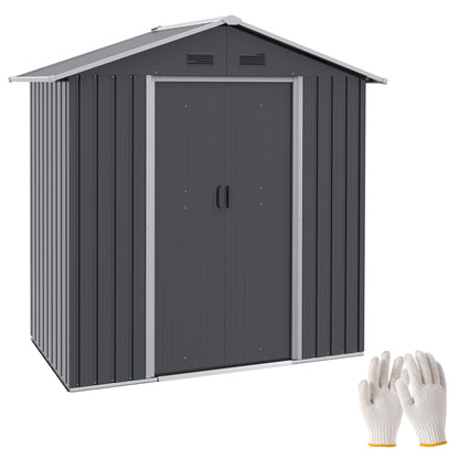 Garden Shed with Double Sliding Door, 4 Air Vents and Locking System, Grey