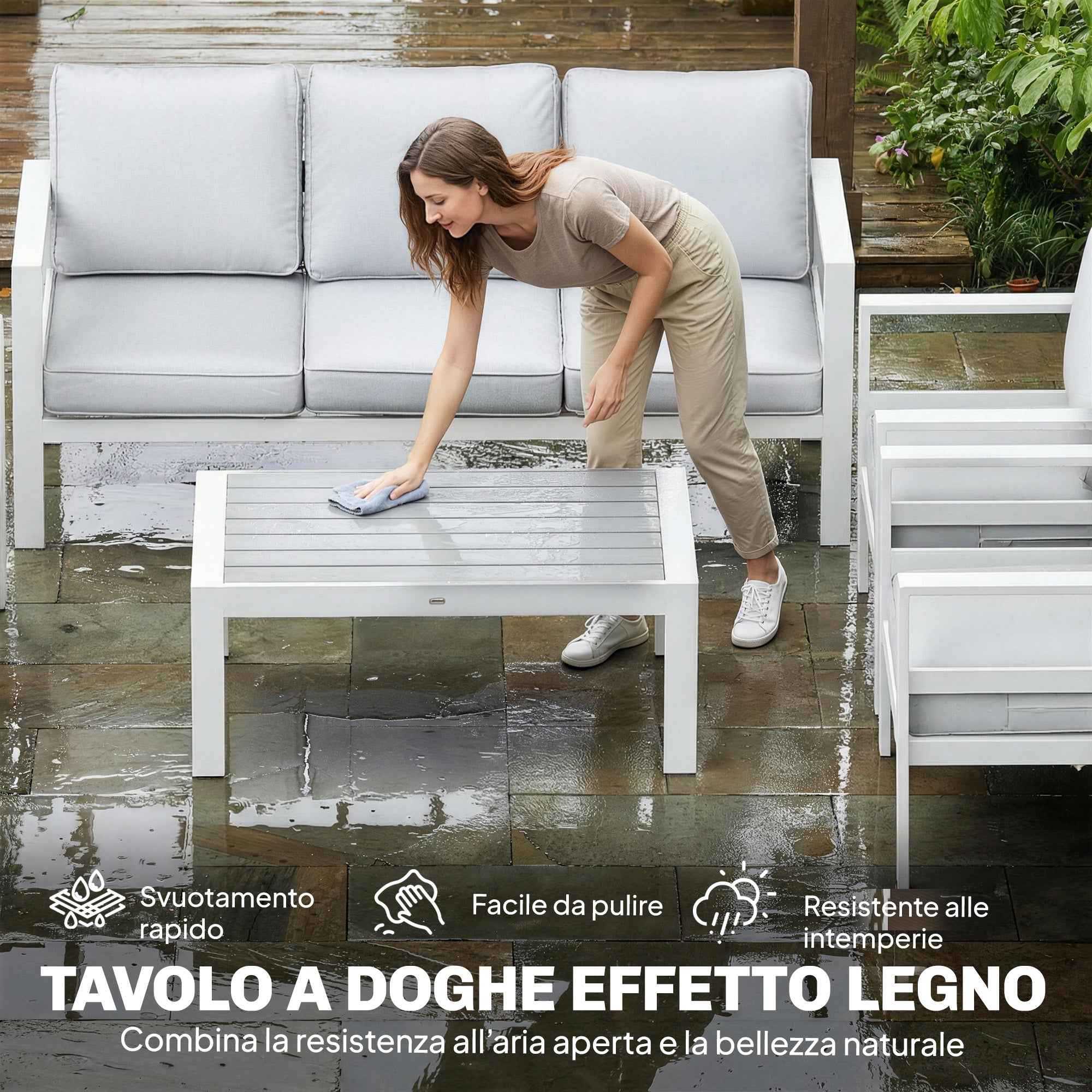 Aluminum Garden Furniture Set with 3-Seater Sofa, 2 Chairs, and Outdoor Table, White