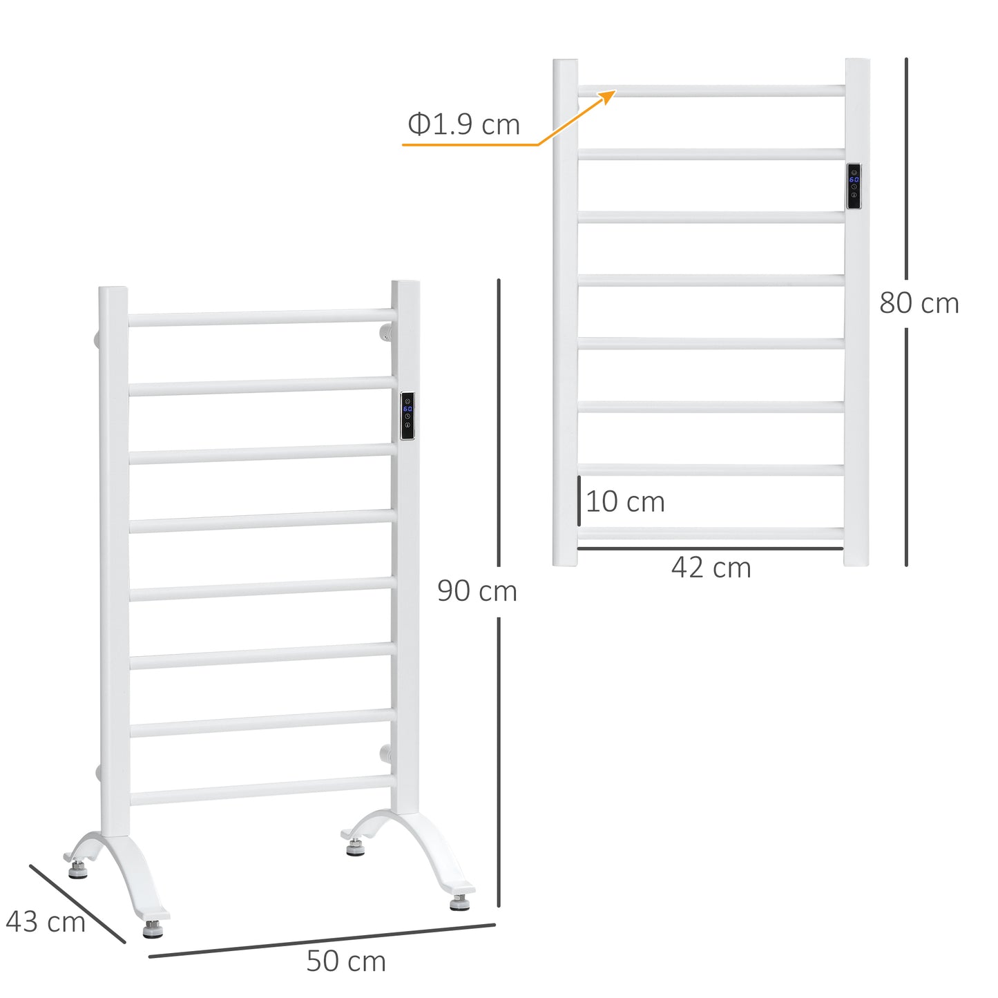 Electric Towel Warmer 8 Bar with Timer and Temperature Control, 50x45x80 cm, White