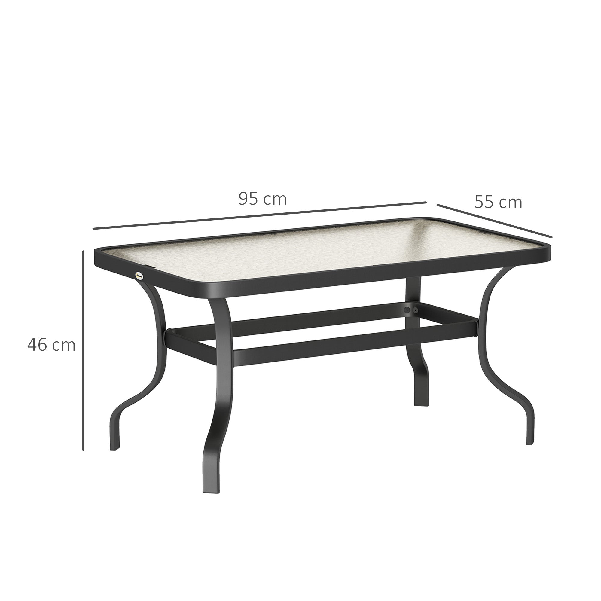 Rectangular Outdoor Coffee Table in Black Metal with Tempered Glass Top, 95x55x46 cm