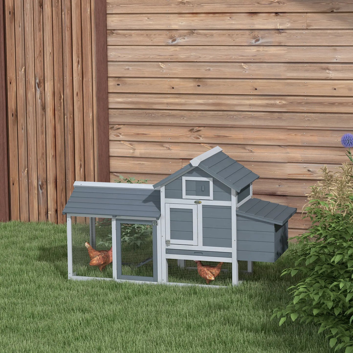 Prefabricated Wooden Chicken Coop for 2 Chickens with Run and Nest for Brooding, 150.5x54x87cm