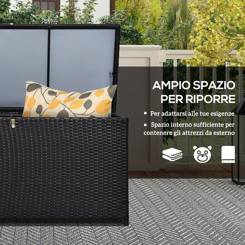 284L Outdoor Storage Chest with Gas Piston, PE Rattan and Steel, 118x54x59 cm, Dark Brown