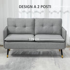 HOMCOM 2-Seater Sofa in Fabric with Padded Cushions and Steel Legs 139x68x80cm, Gray - Borgè