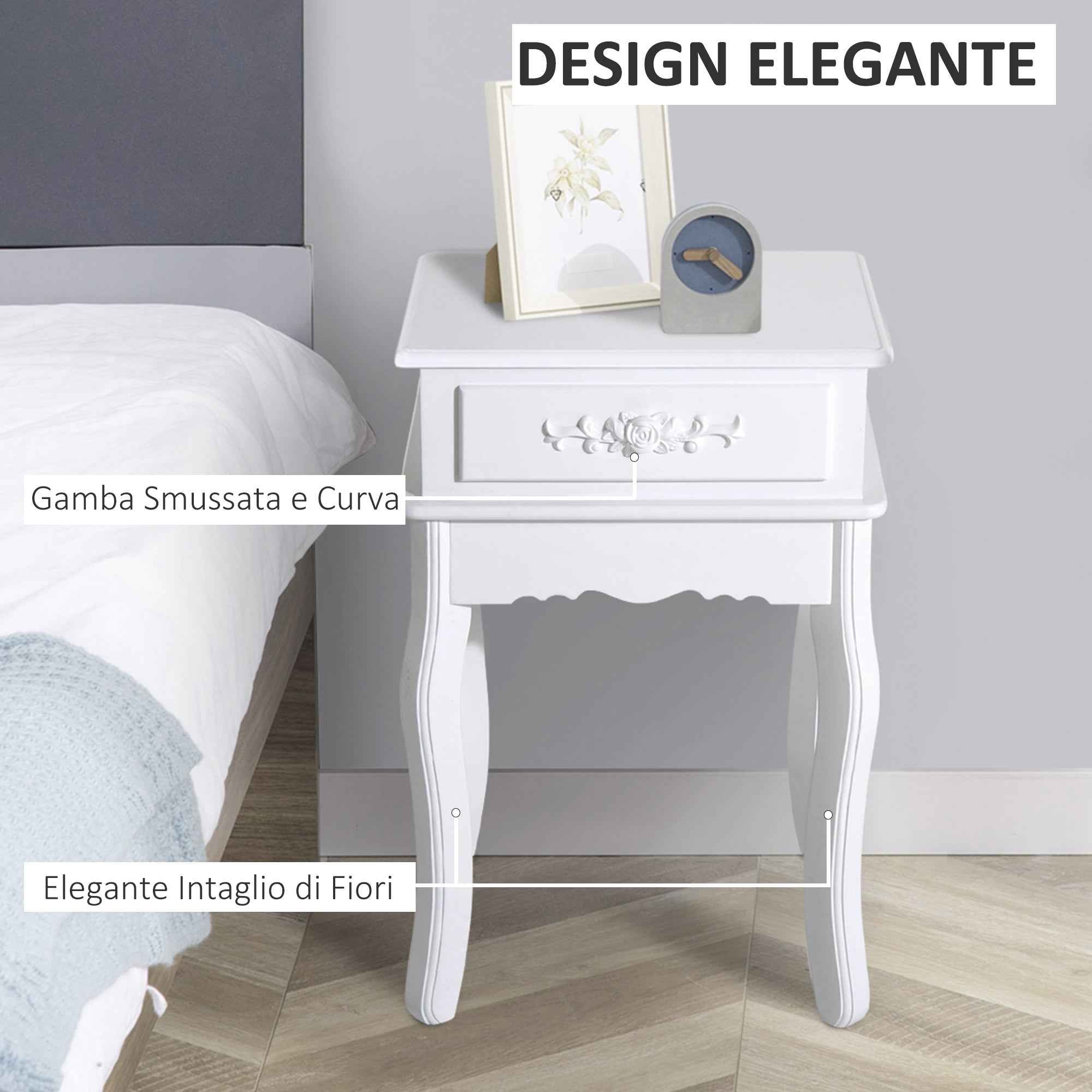 HOMCOM Modern Bedside Table with Drawer Multipurpose Wooden Cabinet