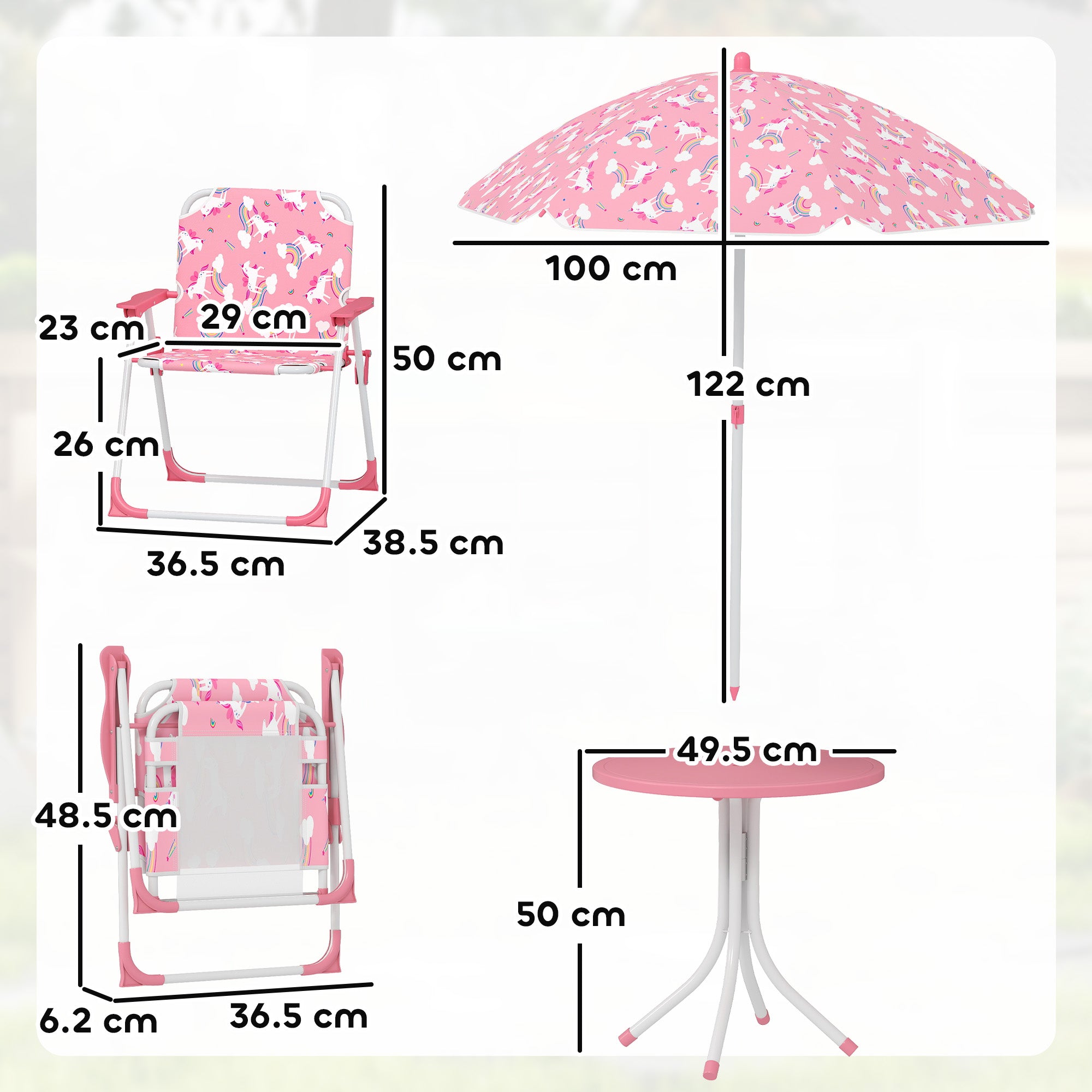 AIYAPLAY Kids Picnic Table and Chair Set with Pink Umbrella
