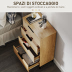 4-Drawer Chest of Drawers Anti-Tip with Black Handles, in Wood and Metal, 62x35x105 cm, Light Brown