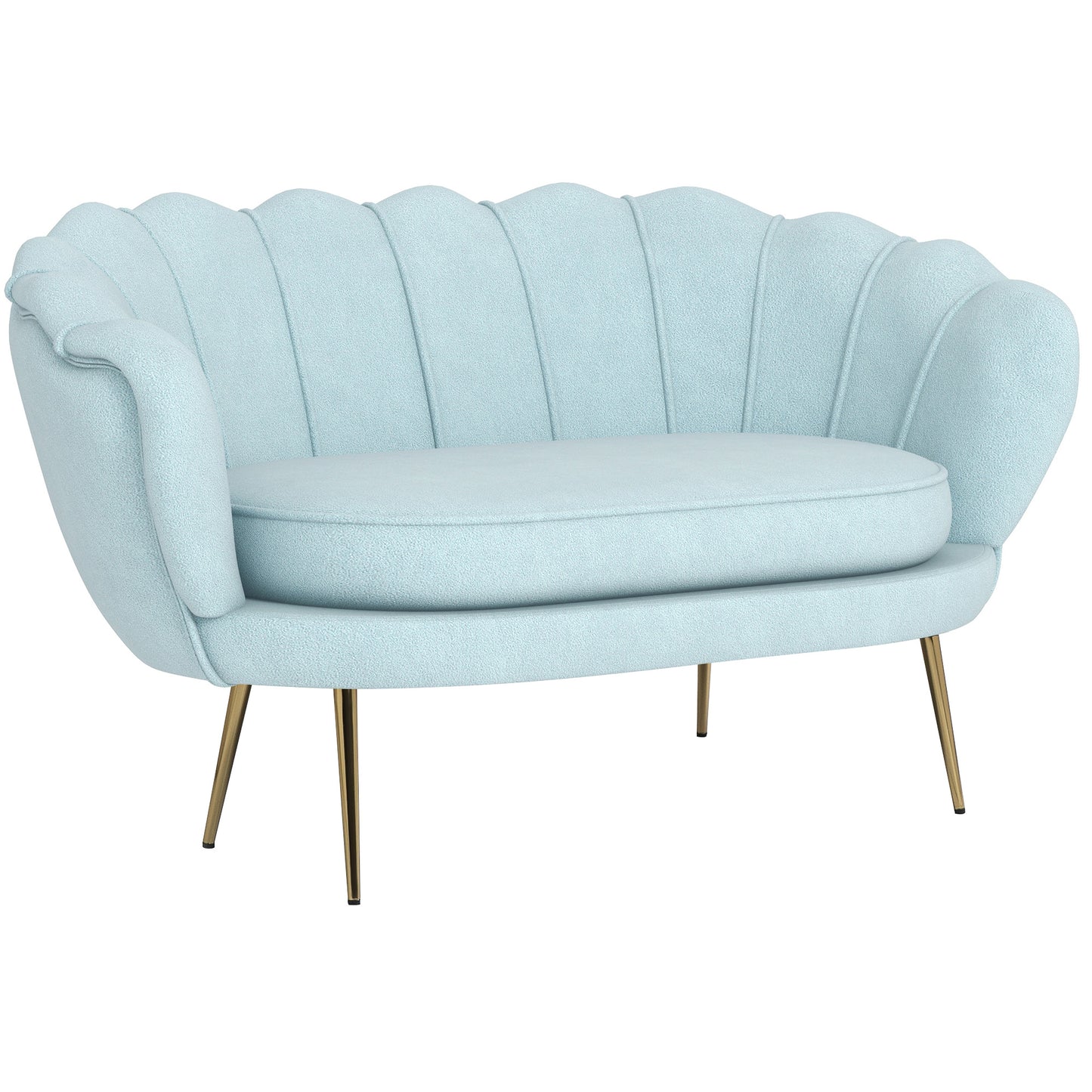 Velvet 2 Seater Sofa in Industrial Chic Style in Velvet Effect Fabric and Metal, 130x77x77 cm, Light Blue