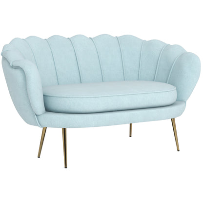 Velvet 2 Seater Sofa in Industrial Chic Style in Velvet Effect Fabric and Metal, 130x77x77 cm, Light Blue