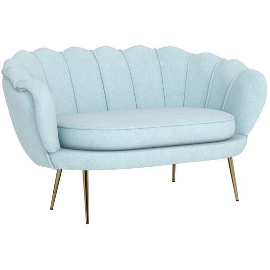 Velvet 2 Seater Sofa in Industrial Chic Style in Velvet Effect Fabric and Metal, 130x77x77 cm, Light Blue