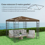 3x3 m 600D Oxford Fabric Garden Gazebo Cover with Drainage Holes, Brown