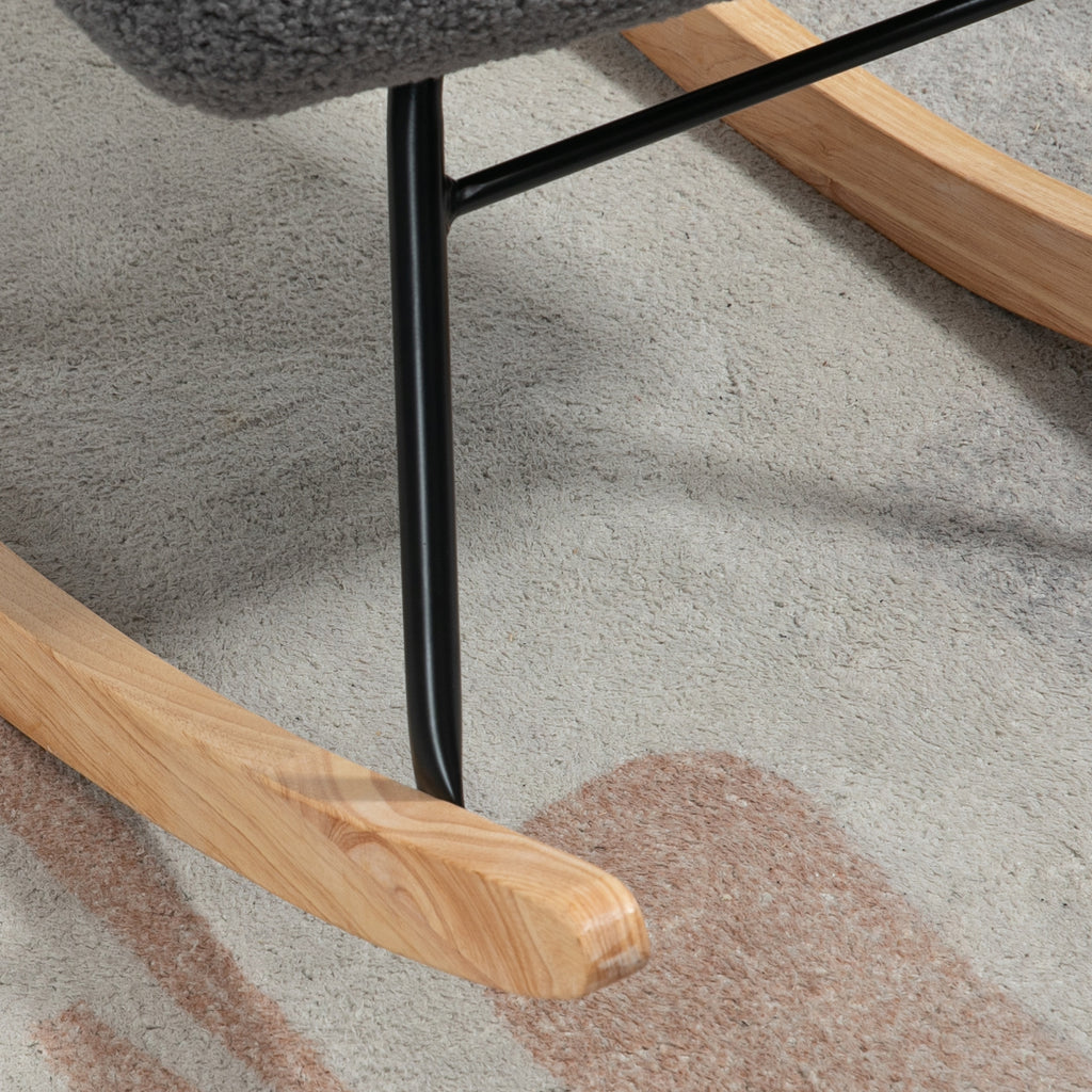 Upholstered Rocking Chair in Wood and Steel for Living Room and Bedroom, 71x98x101 cm, Dark Grey