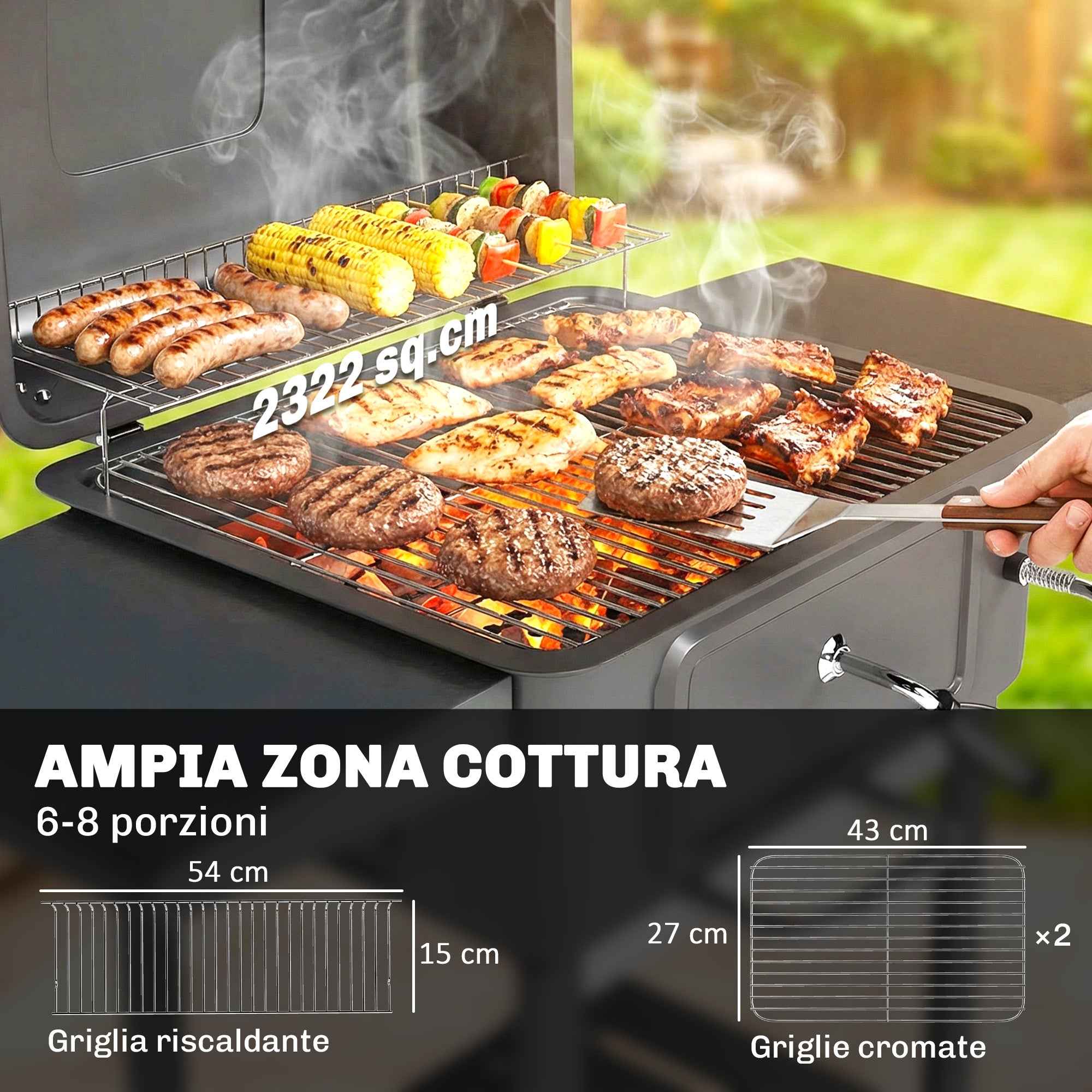 Outsunny Charcoal Barbecue, Smoker Grill with Wheels for Outdoor Use, Black