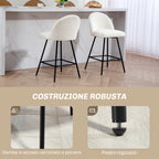 Set of 2 Bar Stools with Velvet Backrest and Steel Footrest, Cream White