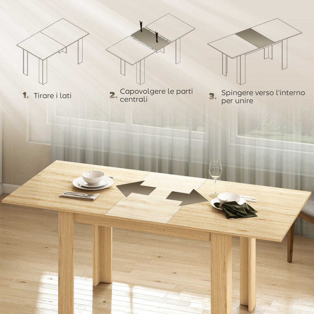 Extendable Dining Table for 6-8 People, 140-180 x 80 cm, Wood Color