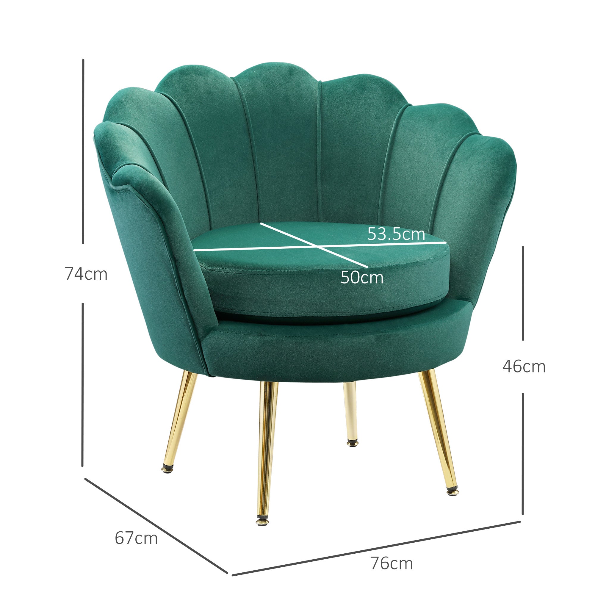 Vintage Design Velvet Armchair, High Back Bedroom Chair 76x67x74cm, Green