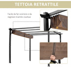 DAISY | Gazebo Garden Pergola 3x4m with Polyester Fabric and Aluminum Frame, Gray and Brown