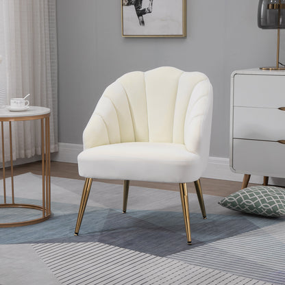 Velvet Upholstered Chair with Shell Backrest for Bedroom and Living Room, 63x65x84cm, Beige