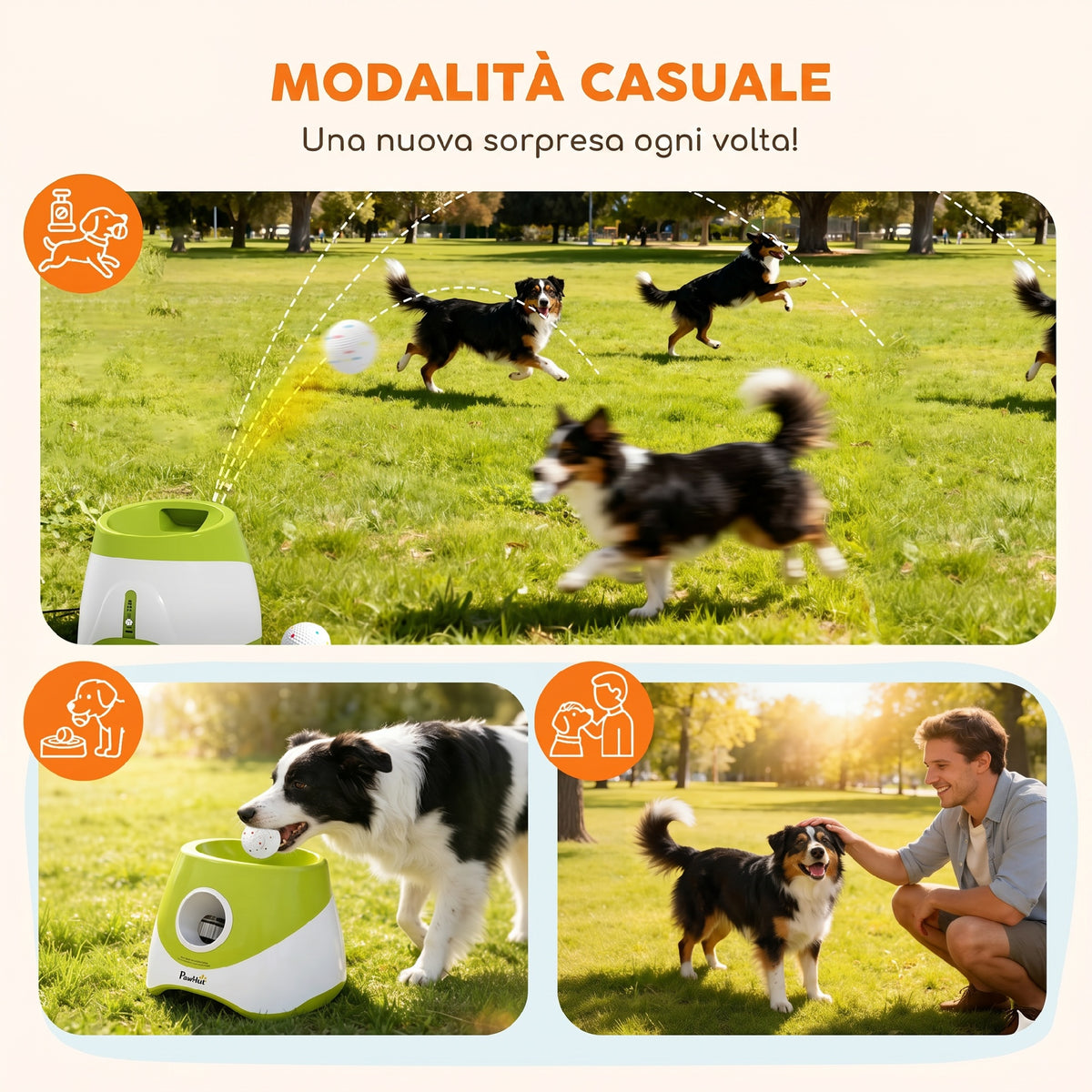 PawHut Automatic Ball Launcher for Small and Medium Dogs with 3 Balls, 3 Adjustable Distances, Green