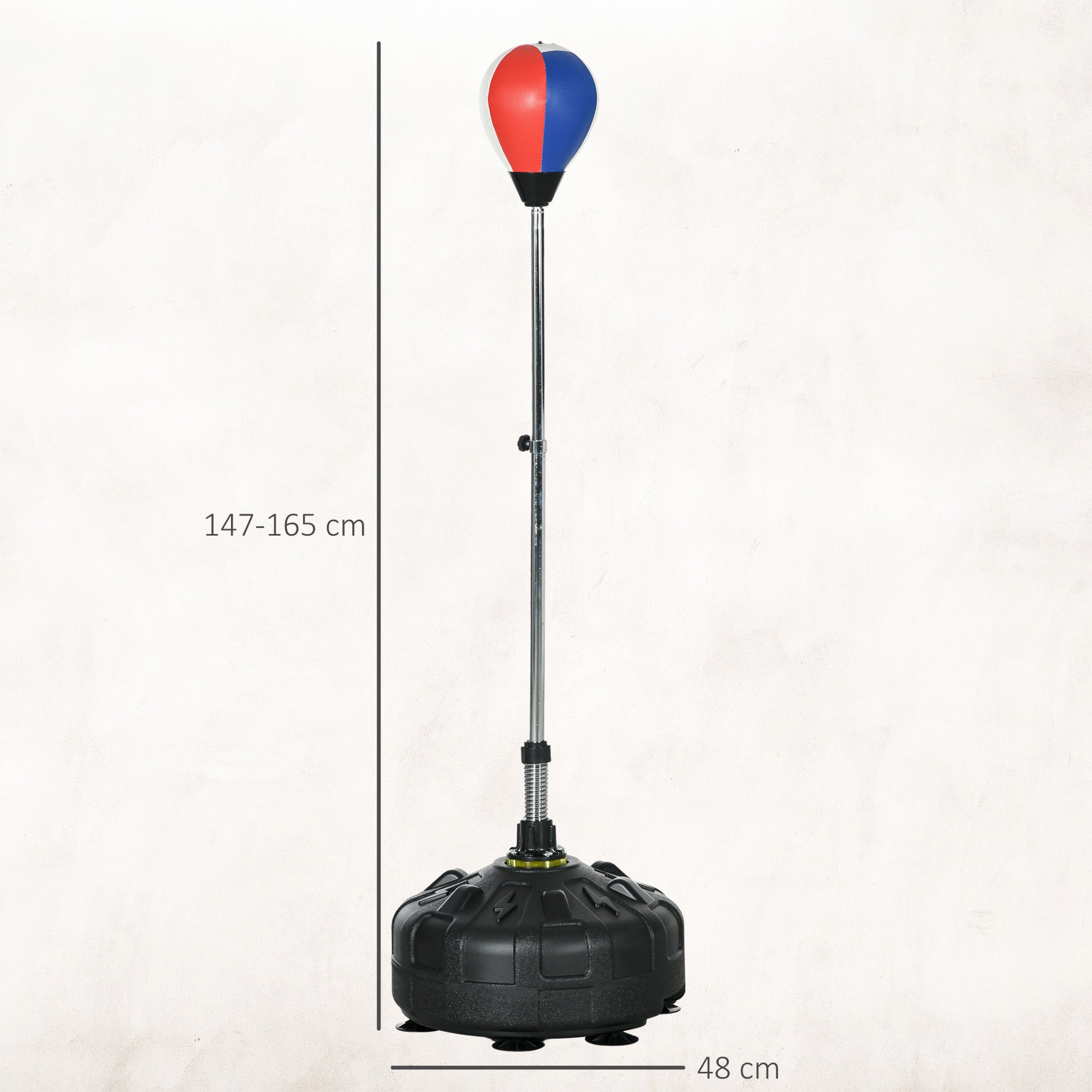 Floor Punching Ball with Fillable Base and Suction Cups, Adjustable Height from 147-165 cm, Black