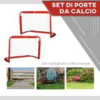 Set of 2 Folding Outdoor Football Goals with 4 Pegs, Steel and Tetrolon, 90x36x60 cm, Red