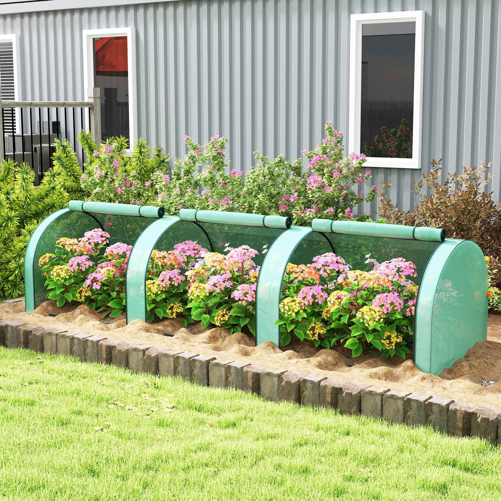 Outsunny Steel and PP Plastic Tunnel Greenhouse with Roll-Up Doors, 3x1x0.8 m, Green