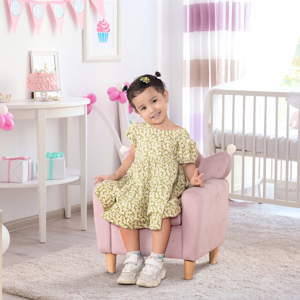 Pink Velvet Fabric Children's Armchair with Crown Backrest, 50.2 x 41.9 x 57.8 cm