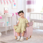 Pink Velvet Fabric Children's Armchair with Crown Backrest, 50.2 x 41.9 x 57.8 cm
