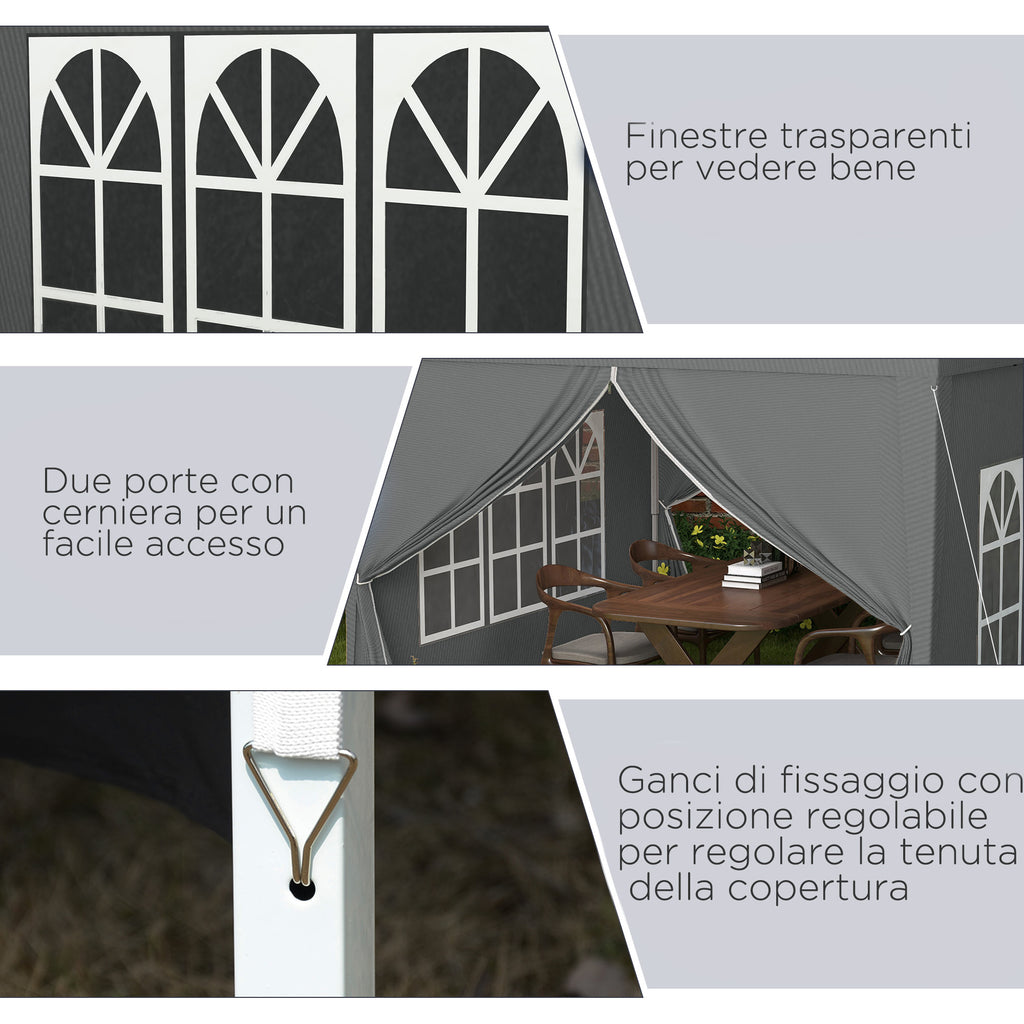 3x3m Folding Outdoor Gazebo with 4 Side Panels, Steel and Oxford Fabric Grey
