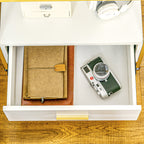 Set of 2 Modern Nightstands with Drawer and Open Shelf, 50x40x55cm, White and Gold