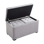 3 Piece Storage Bench Set with 2 Velvet Ottoman Stools, Pearl Grey