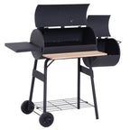 Charcoal Barbecue with Lid and Smoker, Garden BBQ with Shelves and Wheels 124x53x104 cm, Black - Borge' Group Limited
