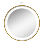 Bathroom Mirror with LED Light, 3-Tone Adjustable Brightness and Memory Function, Ø60 cm, Gold